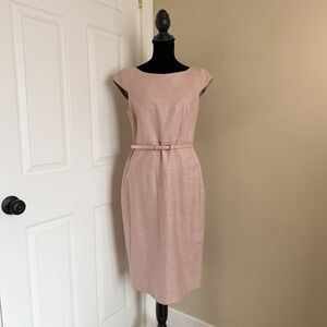 MAX MARA Women's Pink Otaria Belted Silk Wool Linen Midi Dress Sz 8 Classy Chic